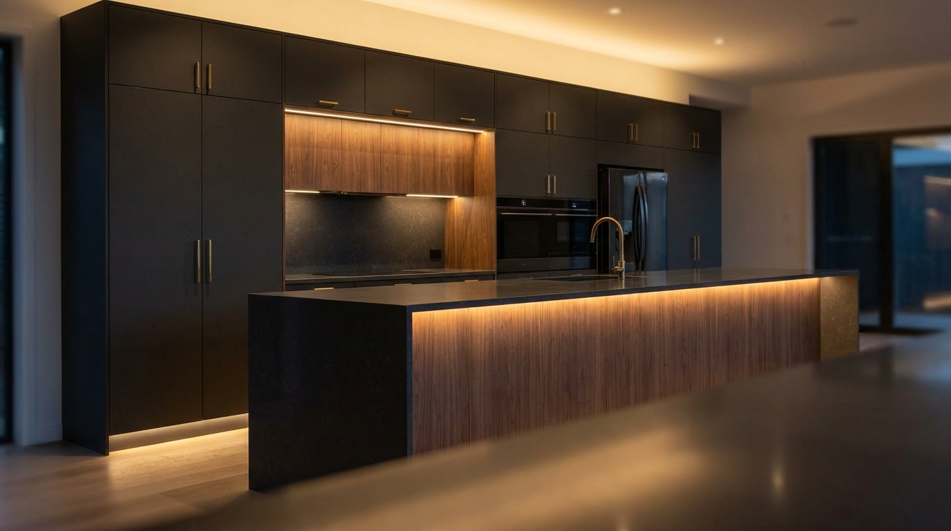 Custom luxury kitchen cabinets with dark wood finish